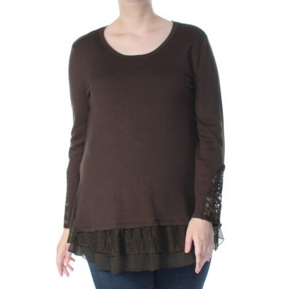 NWT Style & Co Womens Green Lace Trim Long Sleeve